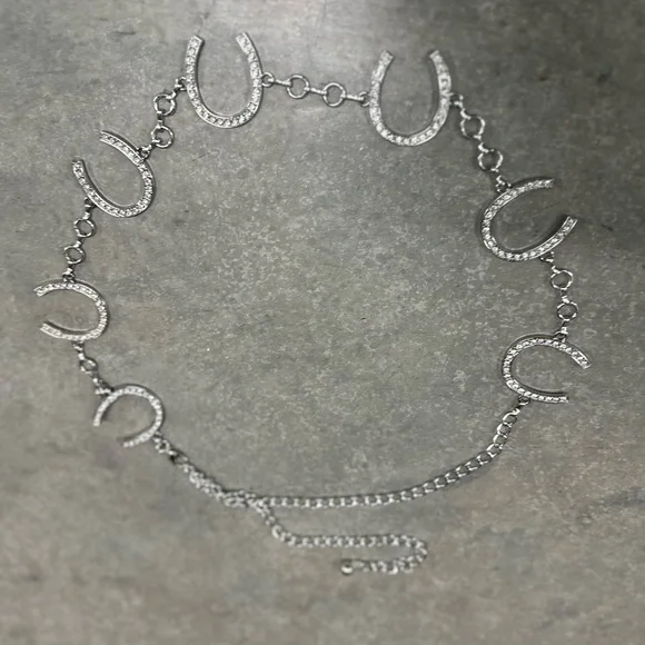 NEW ! WESTERN RHINESTONE HORSESHOE WAIST CONCHO CHAIN BELT - Picture 7 of 8